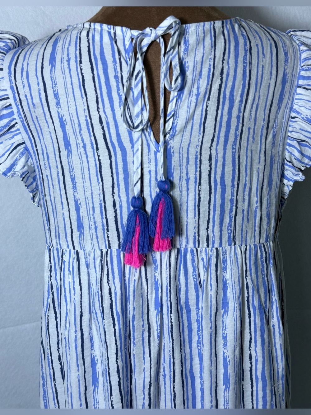 THML Embroidered Boho Dress Tassel Tie Neon Colorful Yoke Shift Small - Picture 5 of 13